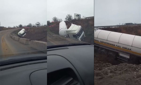 В Куколовке фура с аммиаком слетела в кювет (ВИДЕО)